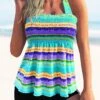 Tie Back Rainbow Stripe Smocked Tankini Set -Ethereal Swim 274486 P 1621305322048