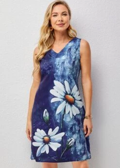 V Neck Floral Print Sleeveless Dress -Ethereal Swim 276594 P 16257327335790