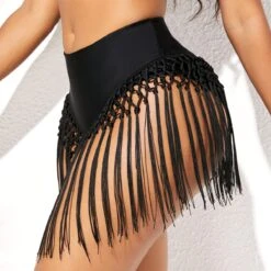 Tassel Detail Mid Waist Solid Bikini Bottom -Ethereal Swim 277811 P 16258253218852