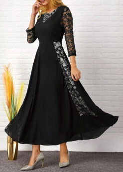 Lace Patchwork Round Neck 3/4 Sleeve Dress 10 Lace Patchwork Round Neck 3/4 Sleeve Dress -Ethereal Swim 284081 P 16306319200833