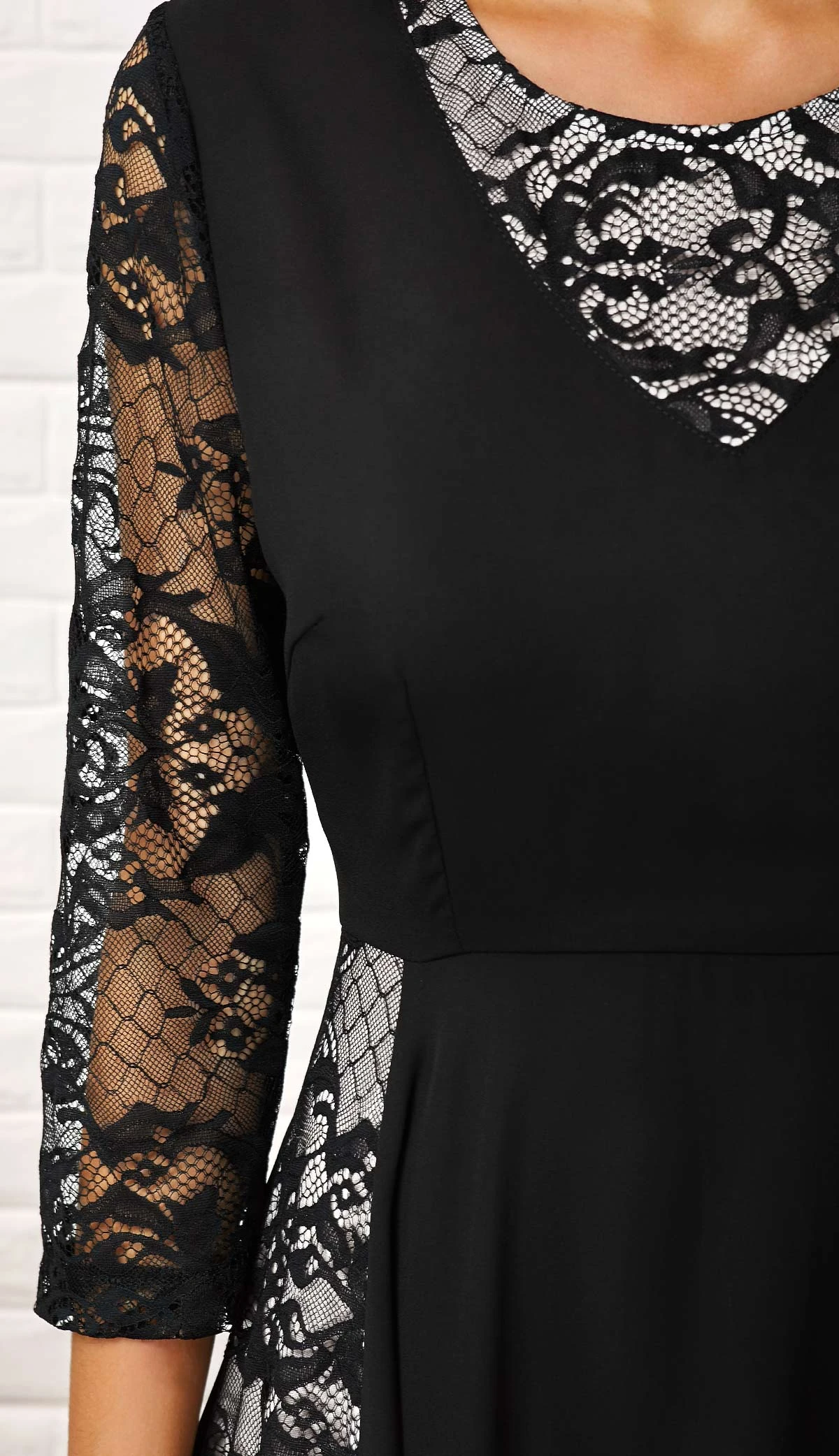 Lace Patchwork Round Neck 3/4 Sleeve Dress 7 Lace Patchwork Round Neck 3/4 Sleeve Dress - Image 5