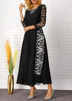 Lace Patchwork Round Neck 3/4 Sleeve Dress 9 Lace Patchwork Round Neck 3/4 Sleeve Dress -Ethereal Swim 284081 P 16306319203512