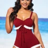 Lace Up Wine Red Flounce One Piece Swimwear -Ethereal Swim 286579 P 16372204298180