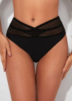 Black High Waisted Cross Strap Swimwear Panty -Ethereal Swim 286957 P 16371438653343