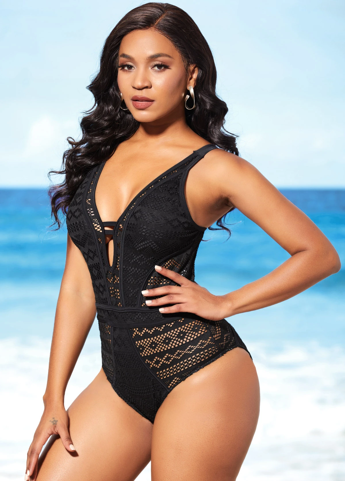 Hollow Design Tie Back Black One Piece Swimwear 6 Hollow Design Tie Back Black One Piece Swimwear - Image 4