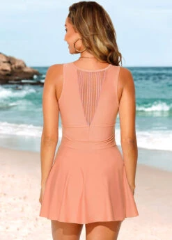 Mesh Stitching Wide Strap Pink Swimdress And Shorts -Ethereal Swim 287105 P 16431654215751
