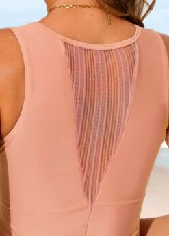Mesh Stitching Wide Strap Pink Swimdress And Shorts -Ethereal Swim 287105 P 16431654217094