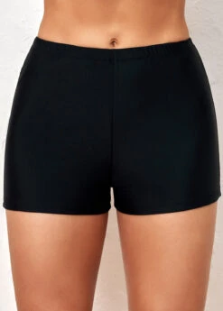 Black Mid Waisted Elastic Detail Swimwear Shorts