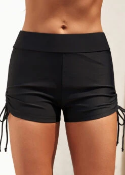 Mid Waisted Black Drawstring Side Swimwear Shorts
