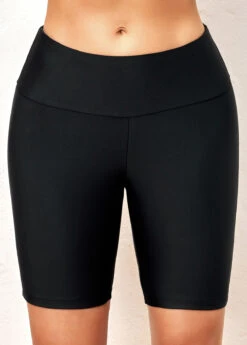 Black High Waisted Elastic Detail Swimwear Shorts