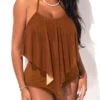 Halter Asymmetric Hem Mesh Light Khaki Tankini Set -Ethereal Swim 288699 P 16421364538920