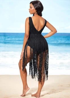 Tassel Hem Black Belted One Piece Swimwear -Ethereal Swim 288702 P 16372190688691