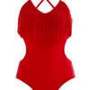 Red Tassel Spaghetti Strap One Piece Swimwear -Ethereal Swim 288703 P 1698055019510