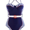 Striped Decorative Belt Navy Blue One Piece Swimwear -Ethereal Swim 288756 P 1698054959332