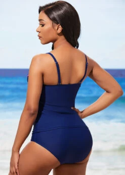 Navy Blue Decorative Button Contrast Stitch Tankini Set 7 Navy Blue Decorative Button Contrast Stitch Tankini Set -Ethereal Swim 288876 P 16381853220371