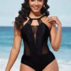 Mesh Stitching Tie Back Black One Piece Swimwear 1 Mesh Stitching Tie Back Black One Piece Swimwear -Ethereal Swim 289008 P 16372184248983