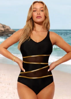 Mesh Stitching Black Contrast One Piece Swimwear -Ethereal Swim 289075 P 16387911250024