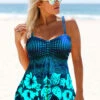 Floral Print Wide Strap Cyan Swimdress And Panty -Ethereal Swim 289165 P 16433542738200