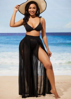 Black Side Slit High Waisted Beach Pants -Ethereal Swim 289625 P 16382554990983