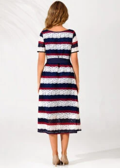 Lace Panel Striped Belted Color Block Dress -Ethereal Swim 289840 P 16395610888541