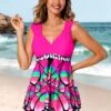 Asymmetric Hem Hot Pink Butterfly Print Swimdress And Shorts -Ethereal Swim 289992 P 16409271916380