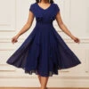 Chiffon Navy Blue Short Sleeve V Neck Dress -Ethereal Swim 290155 P 16385235905020