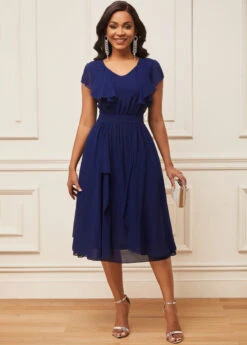 Chiffon Navy Blue Short Sleeve V Neck Dress 10 Chiffon Navy Blue Short Sleeve V Neck Dress -Ethereal Swim 290155 P 16385235909333