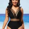 Black Sheer Fishnet Panel One Piece Swimwear
