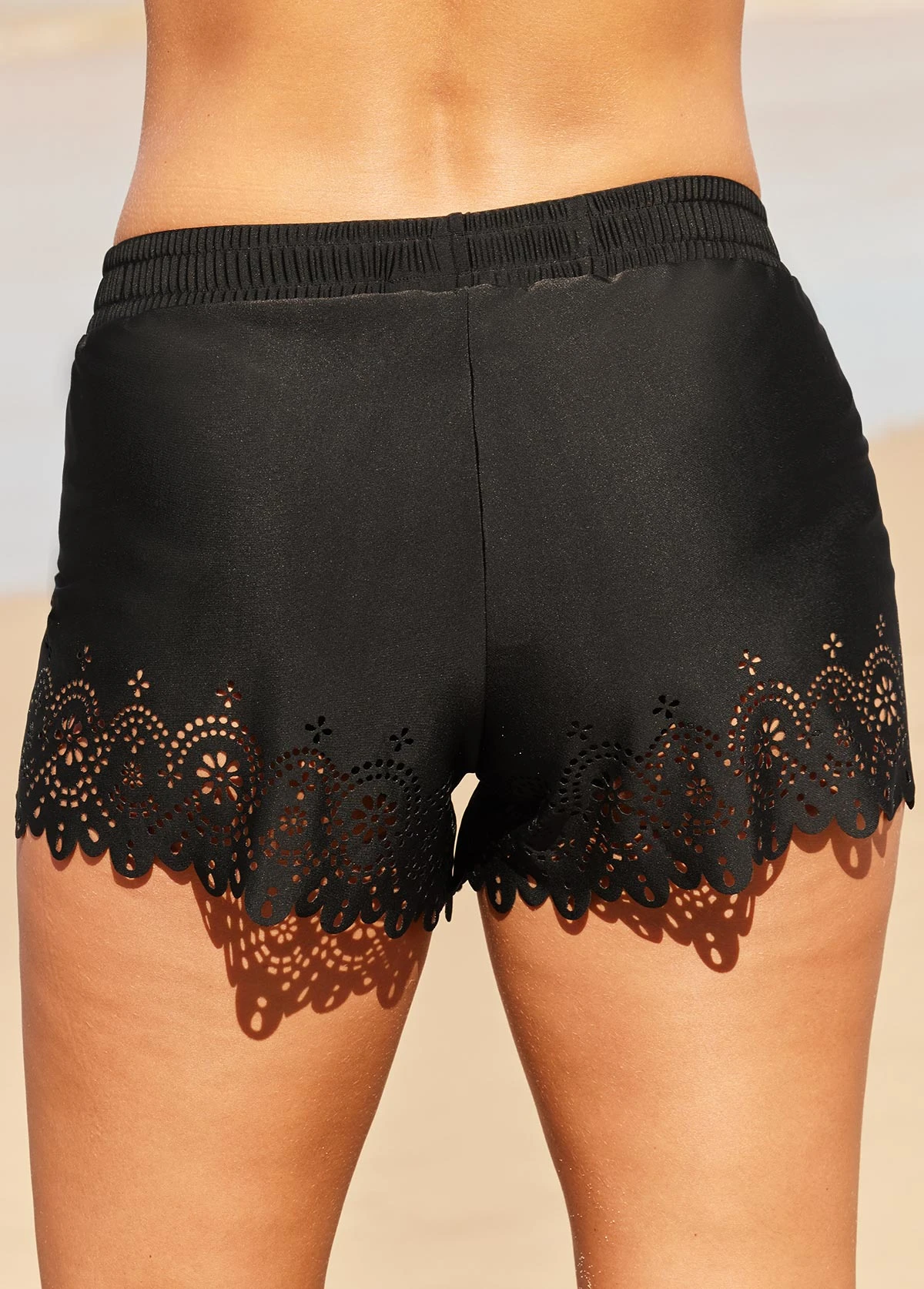 Laser Cut Out Mid Waist Black Swim Shorts 4 Laser Cut Out Mid Waist Black Swim Shorts - Image 2