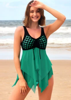 Tie Front Cyan Asymmetric Hem Swimdress And Panty -Ethereal Swim 290423 P 16551697732485