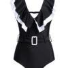 Black Flounce Buckle Detail One Piece Swimwear 2 Black Flounce Buckle Detail One Piece Swimwear -Ethereal Swim 291477 P 1697780335375