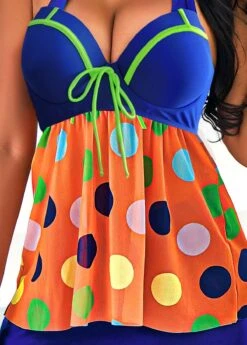 Rainbow Color Polka Dot Bowknot Halter Swimdress And Pantskirt -Ethereal Swim 291485 P 16427291708075