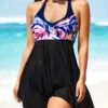 Floral Print Black Asymmetric Hem Swimdress And Panty -Ethereal Swim 291523 P 16408512180540