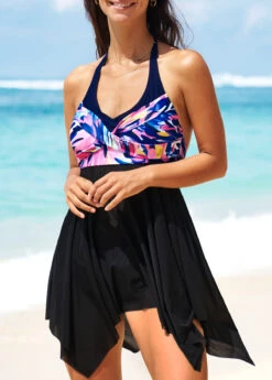 Floral Print Black Asymmetric Hem Swimdress And Panty -Ethereal Swim 291523 P 16408512188583