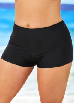 Black Mid Waisted Elastic Detail Swimwear Shorts 13 Black Mid Waisted Elastic Detail Swimwear Shorts -Ethereal Swim 291652 P 16448379914942