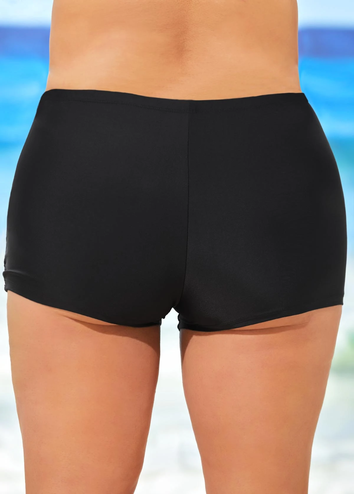 Black Mid Waisted Elastic Detail Swimwear Shorts 7 Black Mid Waisted Elastic Detail Swimwear Shorts - Image 5