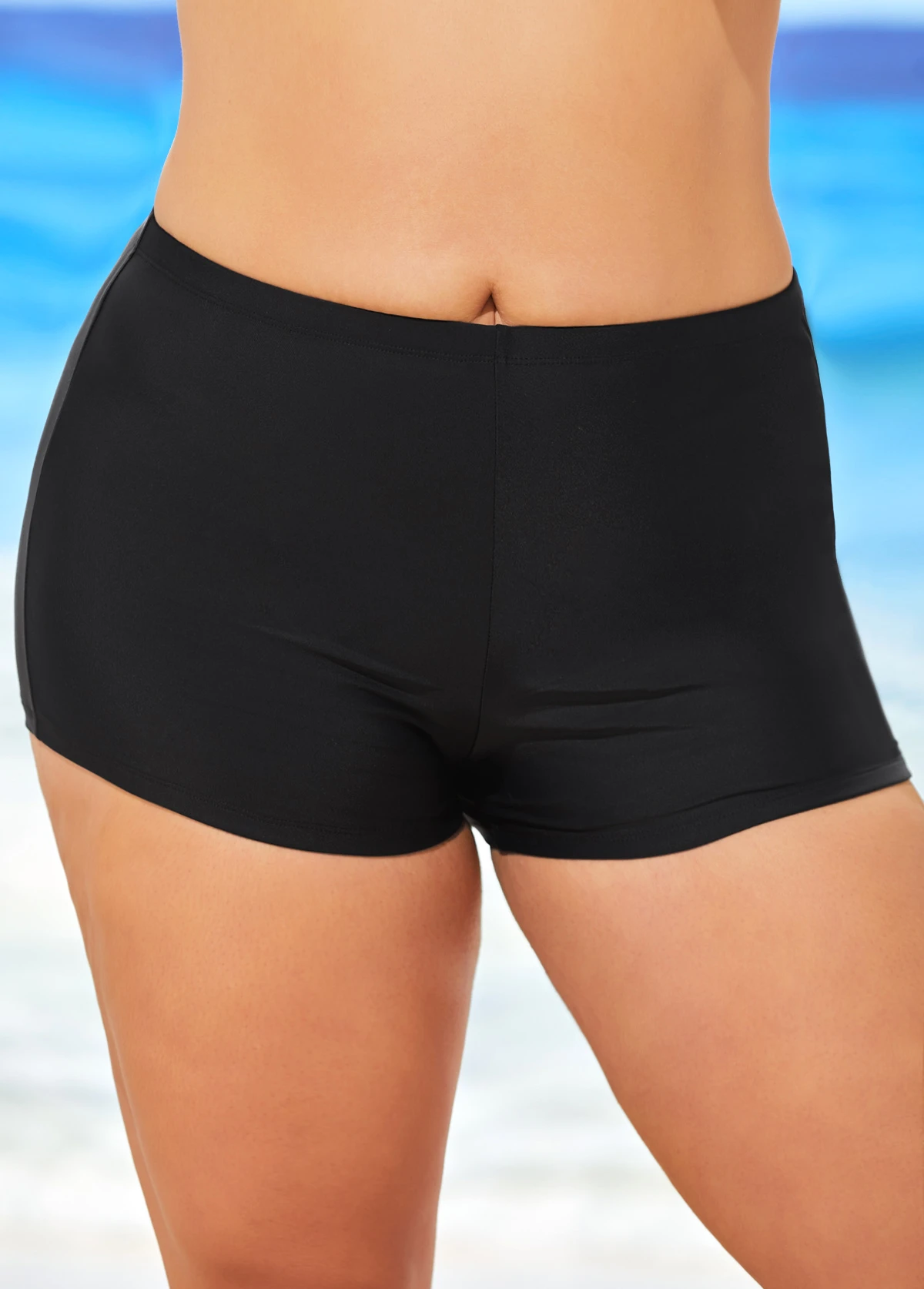 Black Mid Waisted Elastic Detail Swimwear Shorts 6 Black Mid Waisted Elastic Detail Swimwear Shorts - Image 4