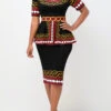 Tribal Print Round Neck Peplum Waist Black Dress -Ethereal Swim 292494 P 16406873454770
