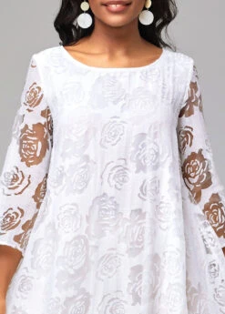 White Mesh Stitching Sheer Asymmetric Hem Floral Print Dress 13 White Mesh Stitching Sheer Asymmetric Hem Floral Print Dress -Ethereal Swim 292499 P 16503484184804