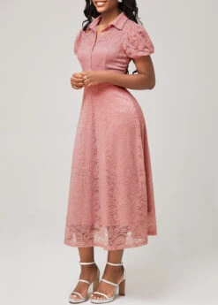 Short Sleeve Turndown Collar Dusty Pink Lace Dress -Ethereal Swim 292504 P 16425011143314