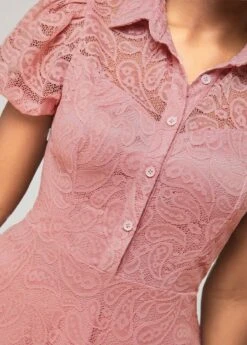 Short Sleeve Turndown Collar Dusty Pink Lace Dress -Ethereal Swim 292504 P 16425011149235