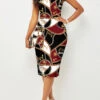 Sleeveless Round Neck Contrast Printed Bodycon Dress -Ethereal Swim 292584 P 1637910834442
