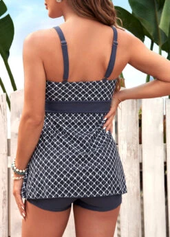 Geometric Print Wide Strap Light Grey Tankini Set -Ethereal Swim 292615 P 16406861350931