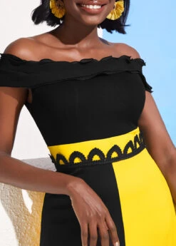 Lace Patchwork Off Shoulder Color Block Dress -Ethereal Swim 292699 P 16415516010584