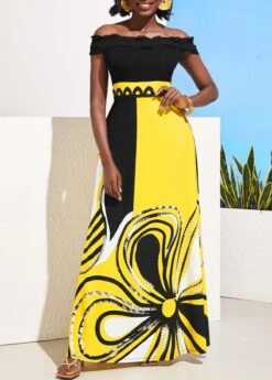 Lace Patchwork Off Shoulder Color Block Dress -Ethereal Swim 292699 P 16415516011393