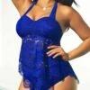 Lace Trim Royal Blue High Waisted Tankini Set -Ethereal Swim 292738 P 16468212574000