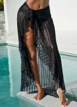 Black Glitter Fabric Stitching Flounce Beach Skirt -Ethereal Swim 292769 P 16399983606732