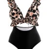 Black Flounce Cutout Leopard One Piece Swimwear