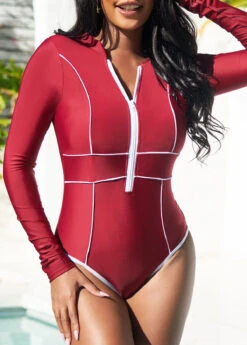 Quarter Zip Wine Red Long Sleeve One Piece Swimwear 9 Quarter Zip Wine Red Long Sleeve One Piece Swimwear -Ethereal Swim 293183 P 16400699337080