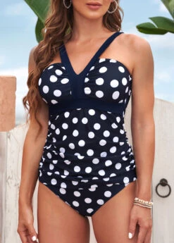 Polka Dot Navy Blue Tankini Set -Ethereal Swim 293239 P 16409237618743